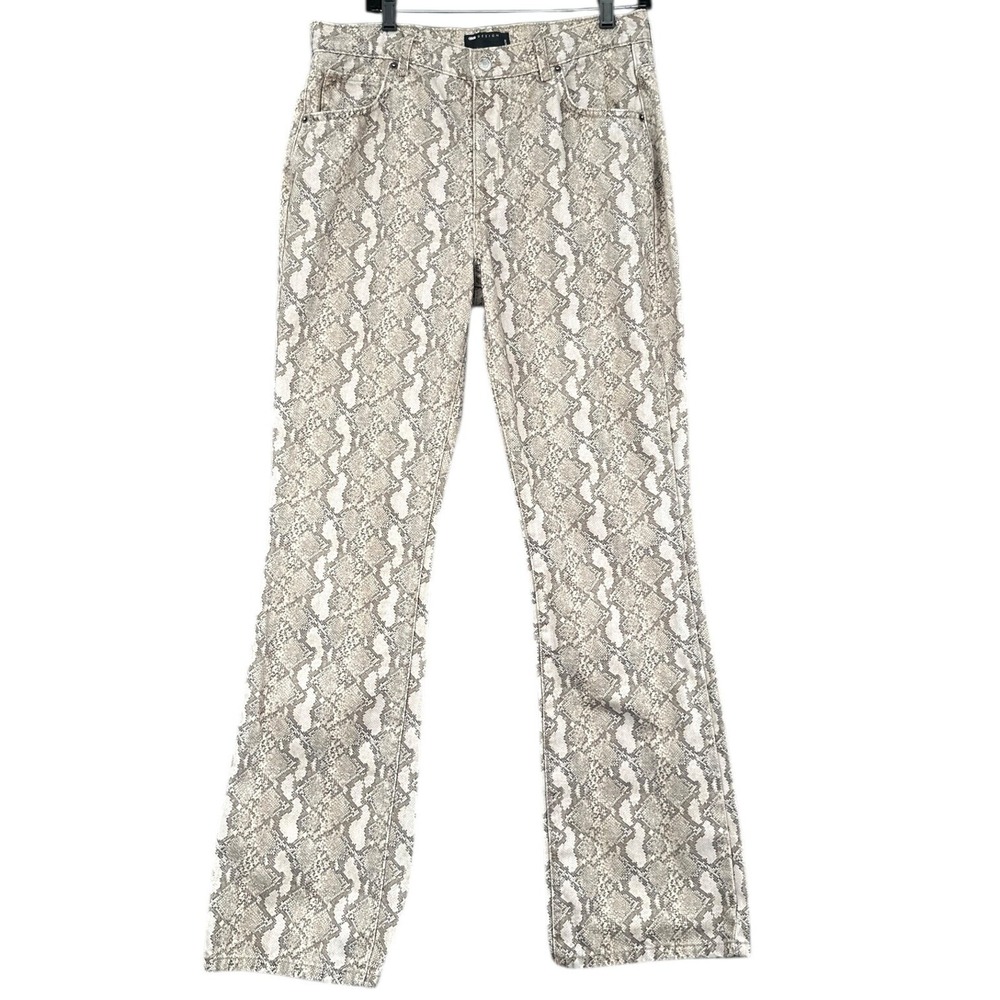 ASOS DESIGN Snake Print Flare Jeans Women‎ 32x32 Brown Beige High Rise